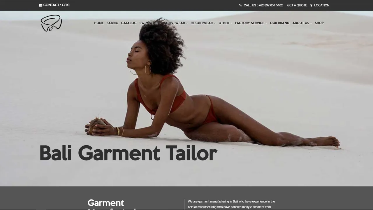 Tampilan website Bali Garment Tailor