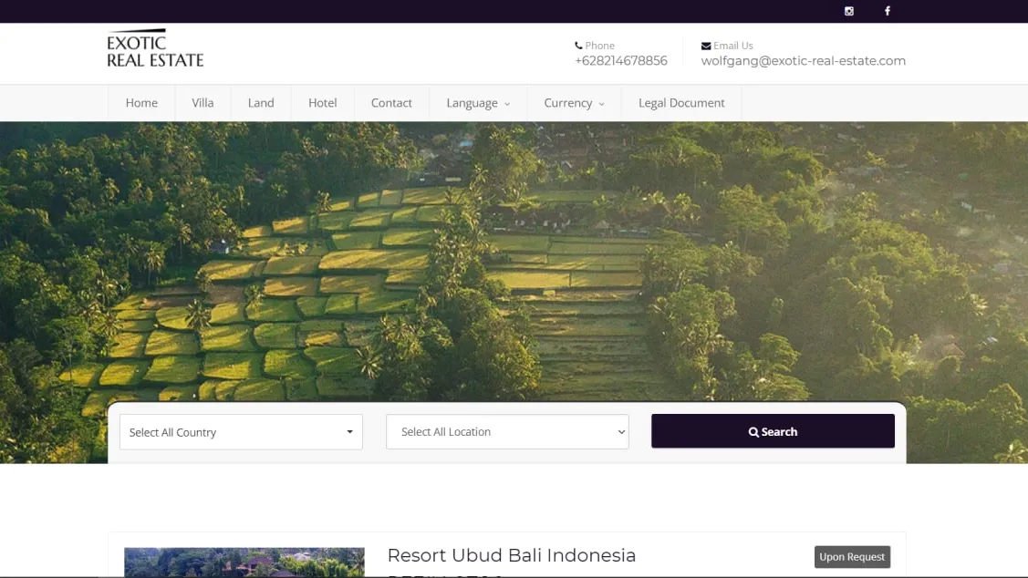 Tampilan website Exotic Real Estate