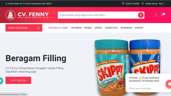 Tampilan website Fenny Toko Kue