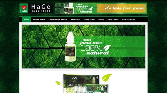 Tampilan website Jamu Tetes HaGe