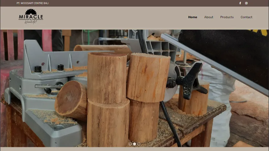 Tampilan website Miracle WoodArt Bali