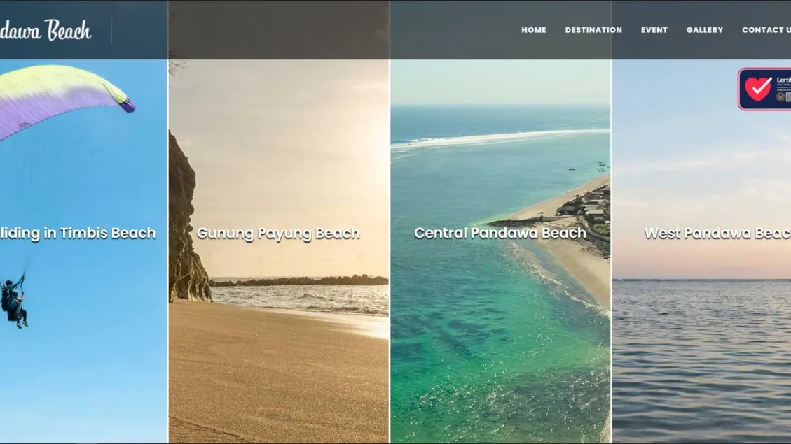 Tampilan website Pandawa Beach Bali