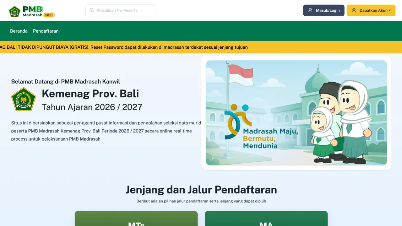 PMB Madrasah Bali website screenshot