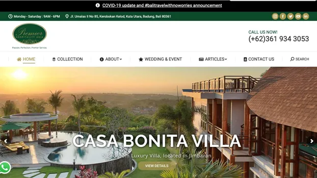 Tampilan website Premier Hospitality Asia