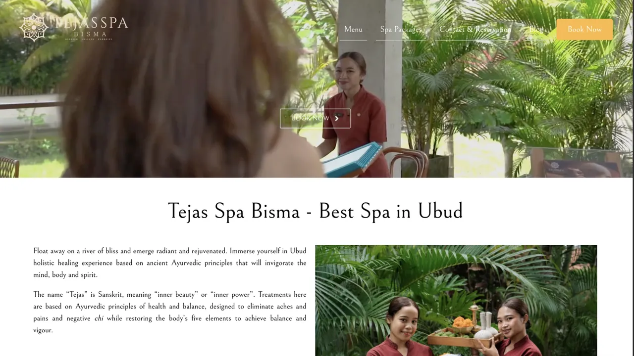 Tejas Spa Bisma website screenshot
